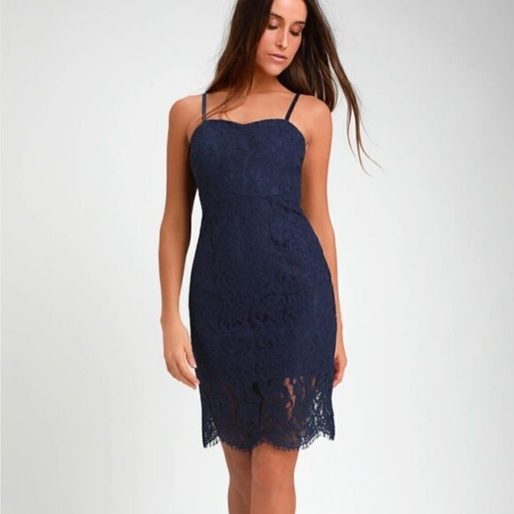 Lulu's Navy Blue Lace Midi Dress - Picture 1 of 4
